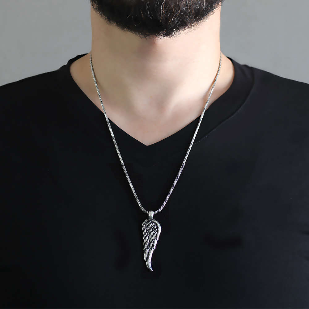 Kartal Kanadı Tasarım Kalın Zincirli 925 Ayar Gümüş Erkek Kolye - 2