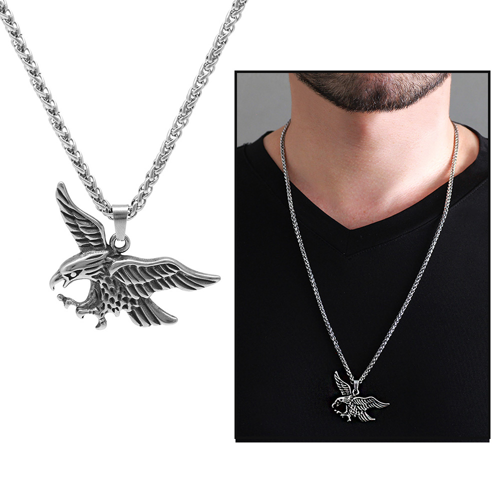 Kartal Tasarım Silver Renk Çelik Erkek Kolye - 1