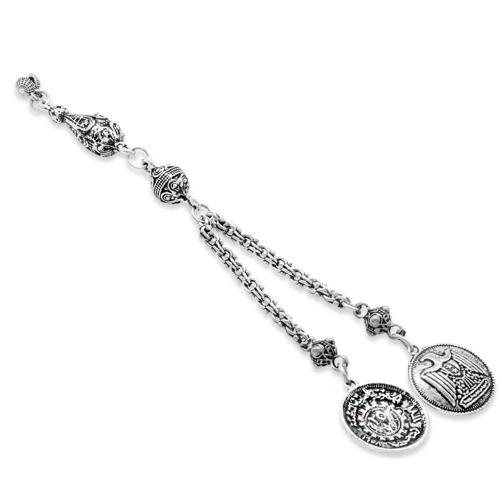 Kartal Temalı Gümüş Renk Arnavut Zincirli Kararmaz Metal Püskül - 1