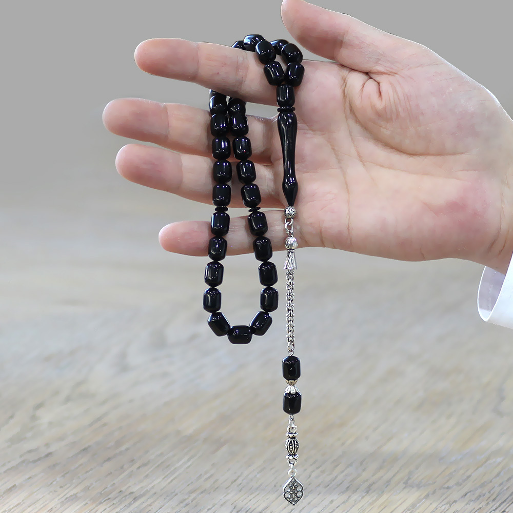 Katalin Tesbih - Kararmaz Metal Arnavut Püsküllü - Kapsül Kesim - Siyah Renk - 2