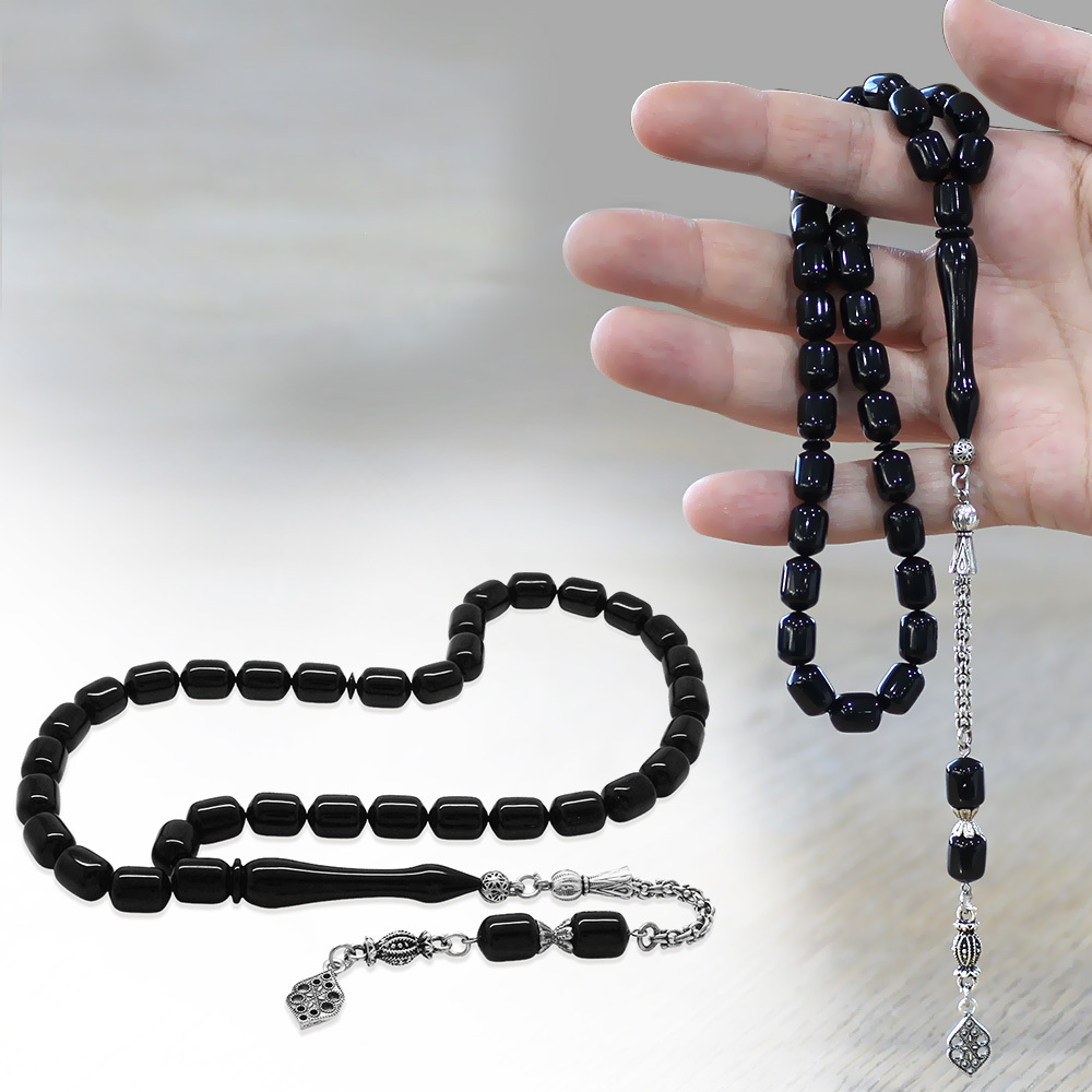 Katalin Tesbih - Kararmaz Metal Arnavut Püsküllü - Kapsül Kesim - Siyah Renk - 1