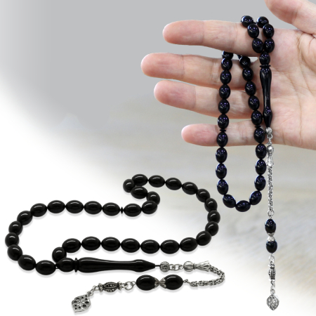 Katalin Tesbih - Kararmaz Metal Arnavut Püsküllü - Özel Kesim - Siyah Renk - Tesbihane