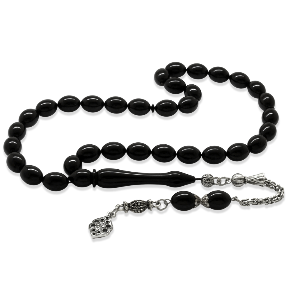 Katalin Tesbih - Kararmaz Metal Arnavut Püsküllü - Özel Kesim - Siyah Renk - 4