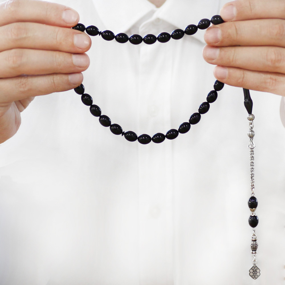 Katalin Tesbih - Kararmaz Metal Arnavut Püsküllü - Özel Kesim - Siyah Renk - 3