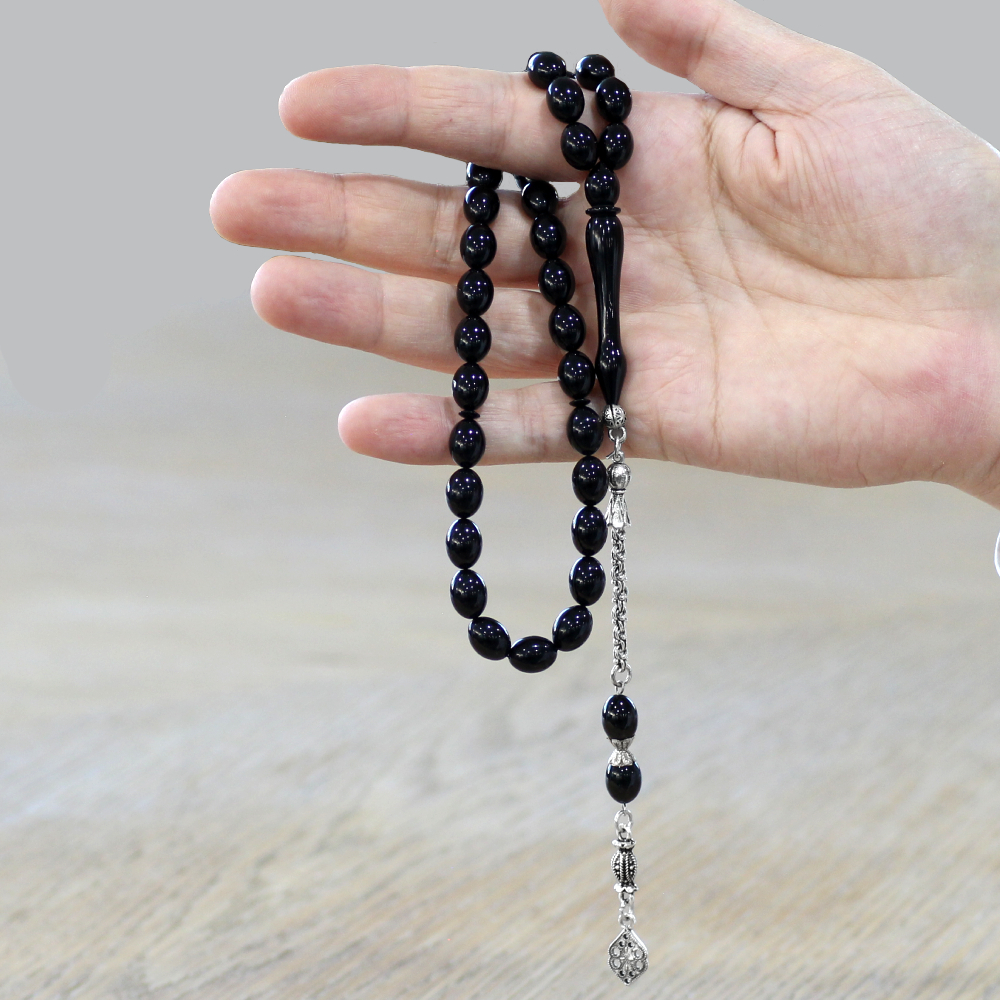 Katalin Tesbih - Kararmaz Metal Arnavut Püsküllü - Özel Kesim - Siyah Renk - 2