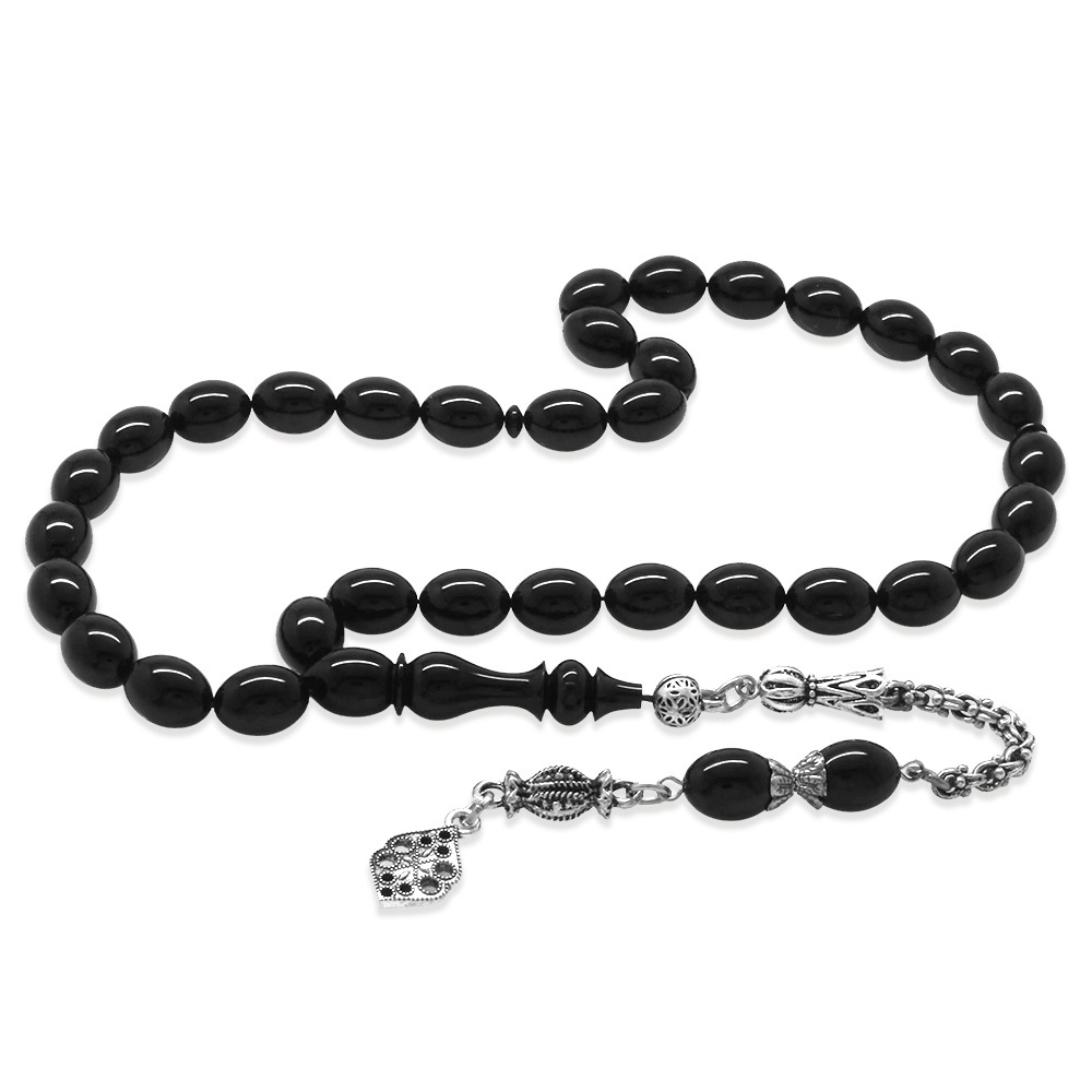 Katalin Tesbih - Kararmaz Metal Arnavut Püsküllü - Siyah Renk - Arpa Kesim - 4