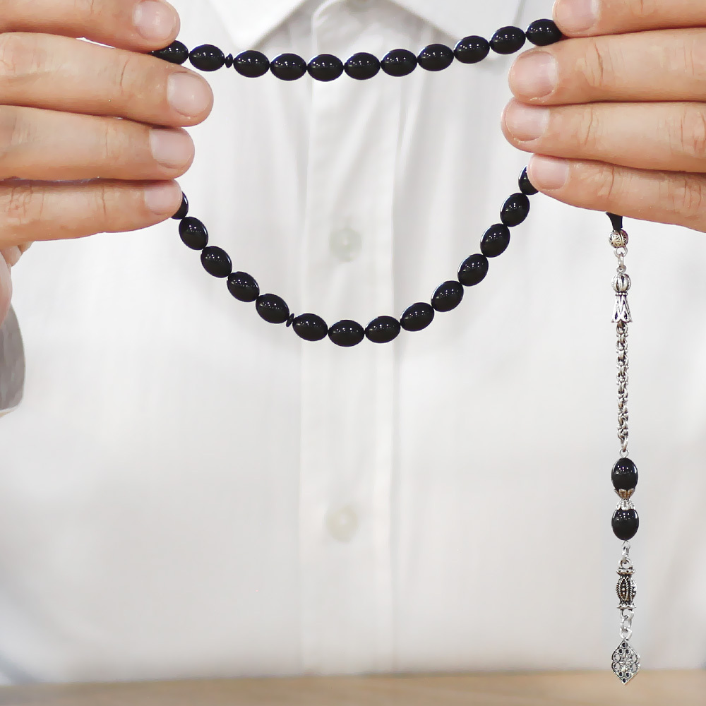 Katalin Tesbih - Kararmaz Metal Arnavut Püsküllü - Siyah Renk - Arpa Kesim - 3