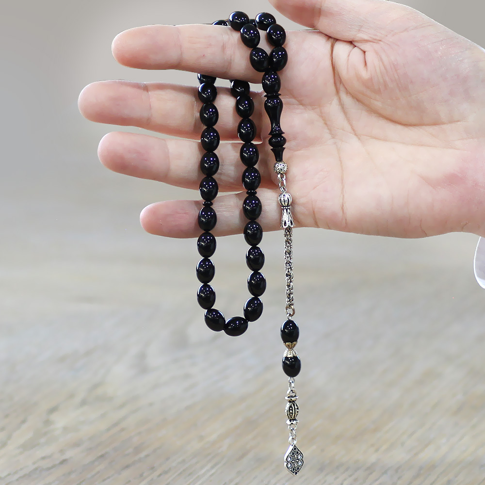 Katalin Tesbih - Kararmaz Metal Arnavut Püsküllü - Siyah Renk - Arpa Kesim - 2