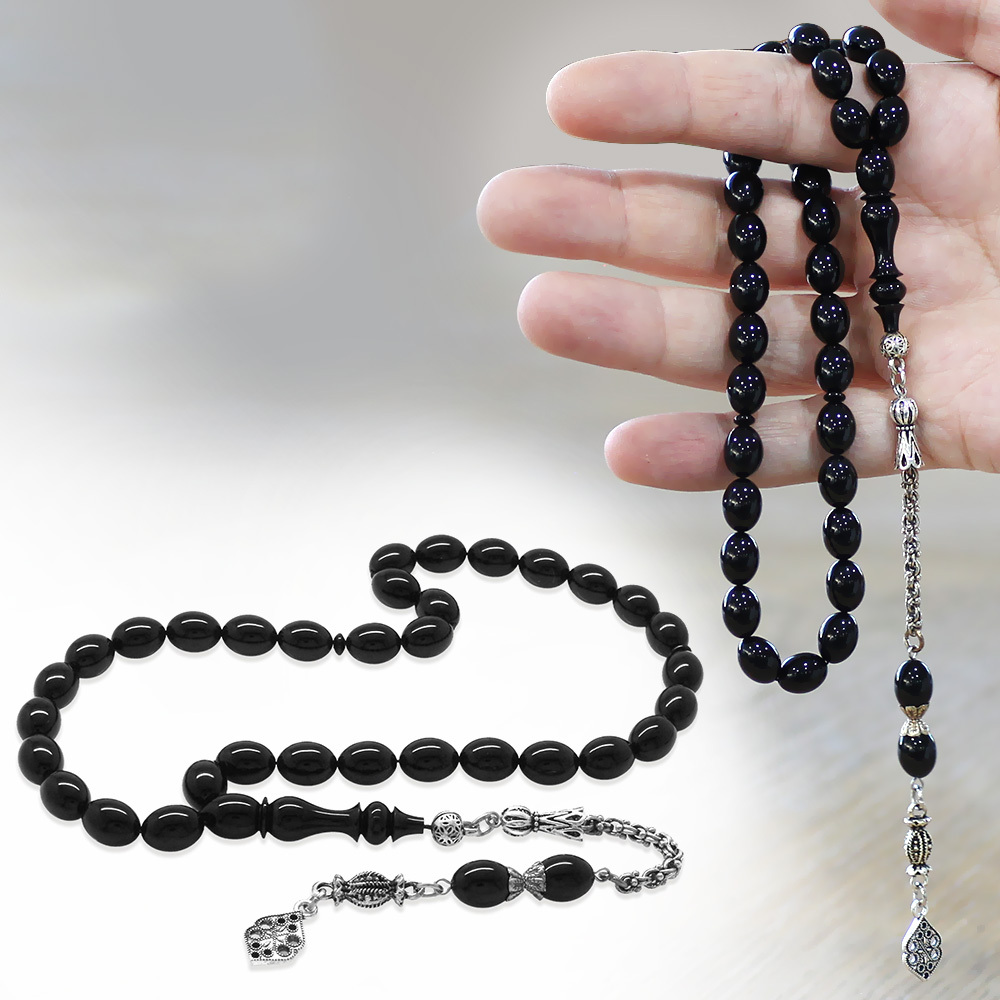 Katalin Tesbih - Kararmaz Metal Arnavut Püsküllü - Siyah Renk - Arpa Kesim - 1