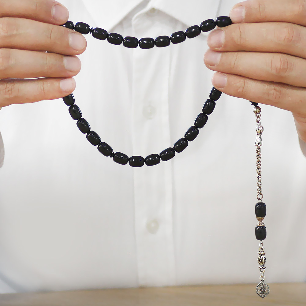 Katalin Tesbih - Kararmaz Metal Arnavut Püsküllü - Siyah Renk - Kapsül Kesim - 3