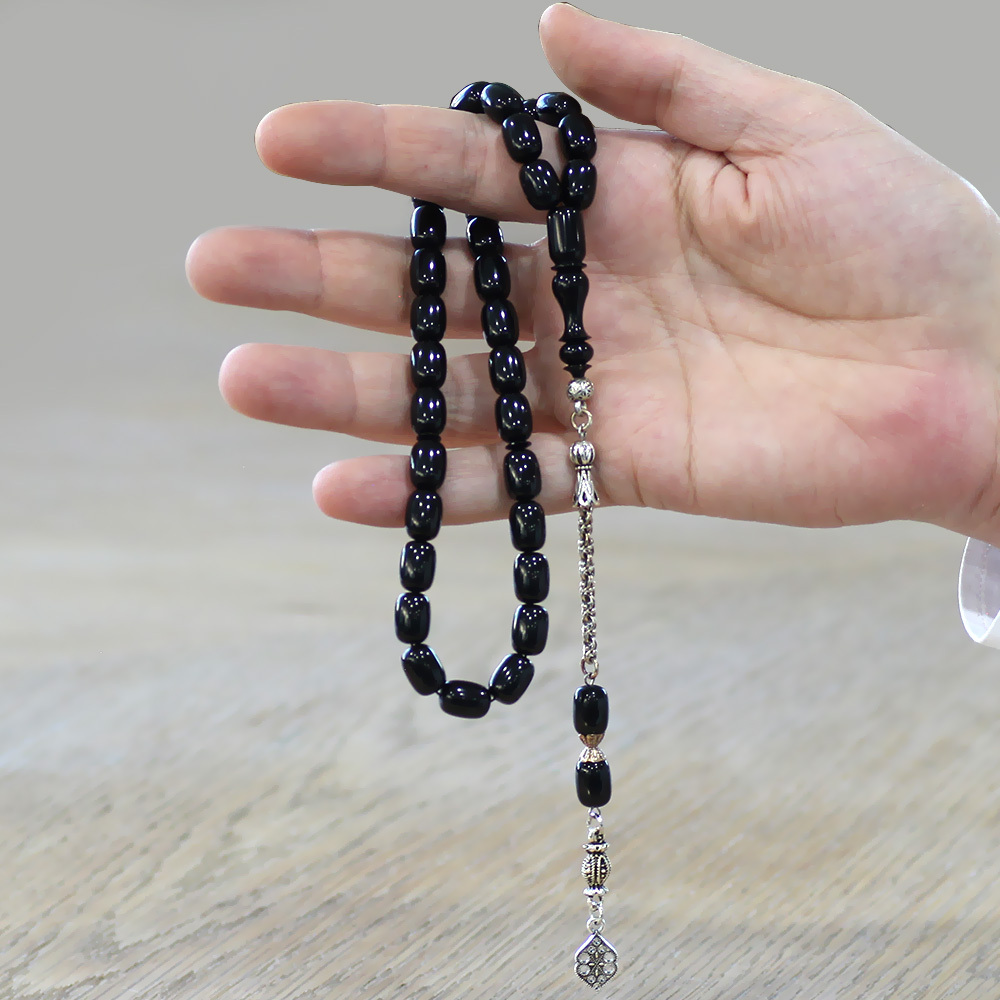 Katalin Tesbih - Kararmaz Metal Arnavut Püsküllü - Siyah Renk - Kapsül Kesim - 2