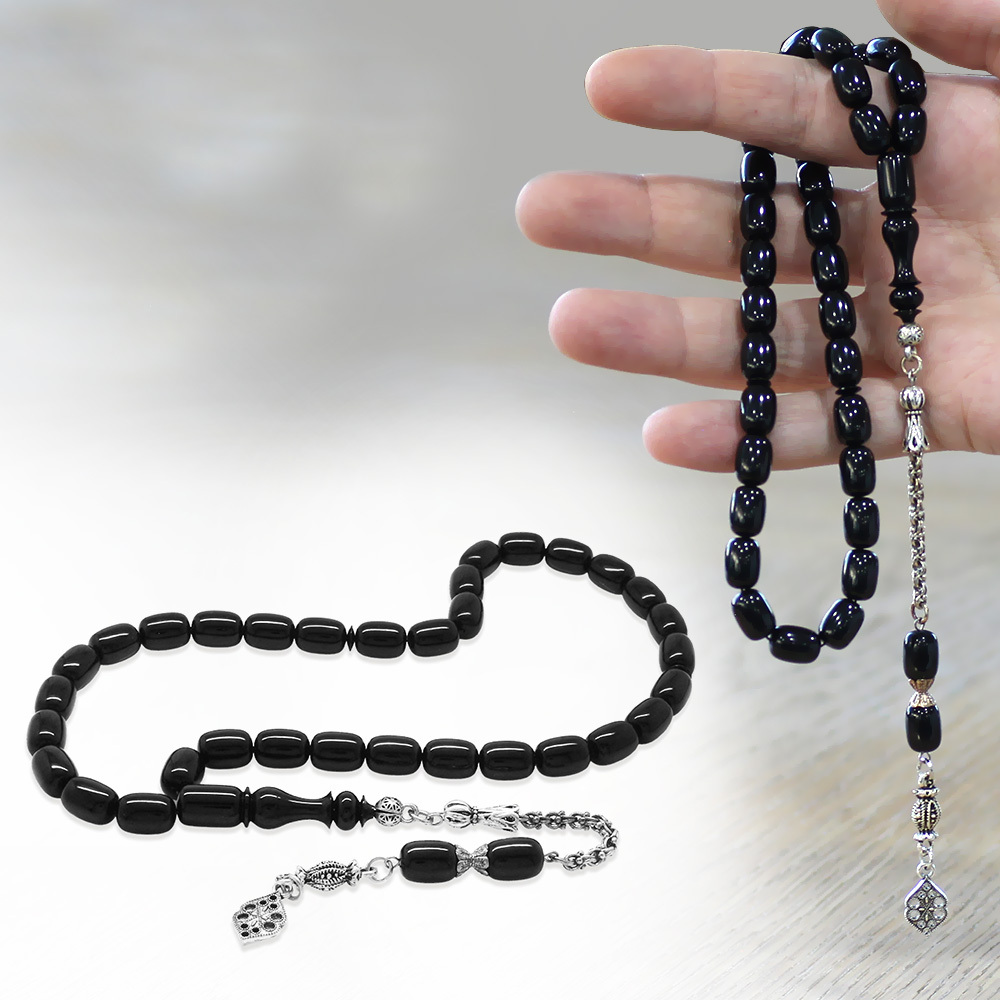 Katalin Tesbih - Kararmaz Metal Arnavut Püsküllü - Siyah Renk - Kapsül Kesim - 1