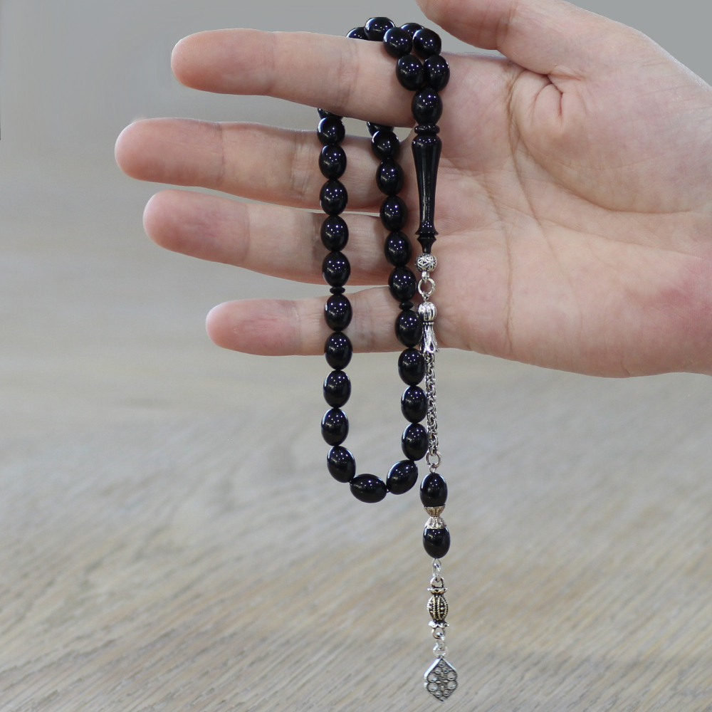 Katalin Tesbih - Kararmaz Metal Arnavut Püsküllü - Siyah Renk - Özel Kesim - 2