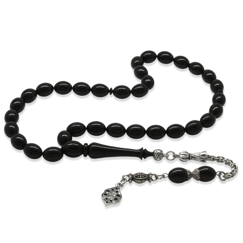 Katalin Tesbih - Kararmaz Metal Arnavut Püsküllü - Siyah Renk - Özel Kesim - 4