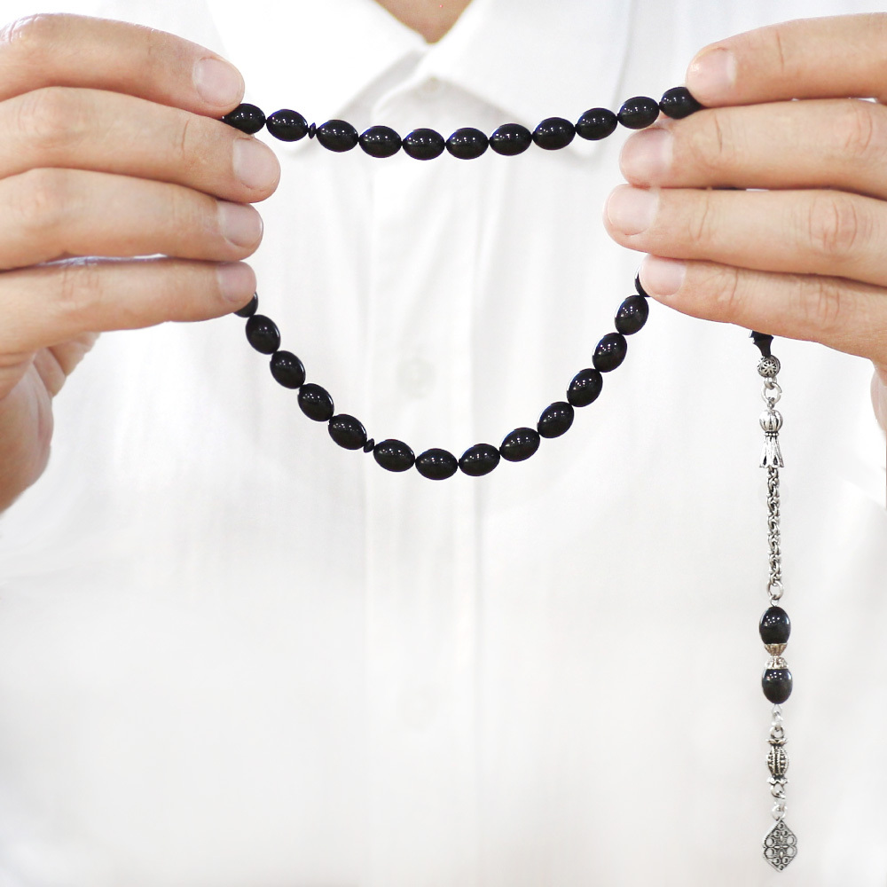 Katalin Tesbih - Kararmaz Metal Arnavut Püsküllü - Siyah Renk - Özel Kesim - 3