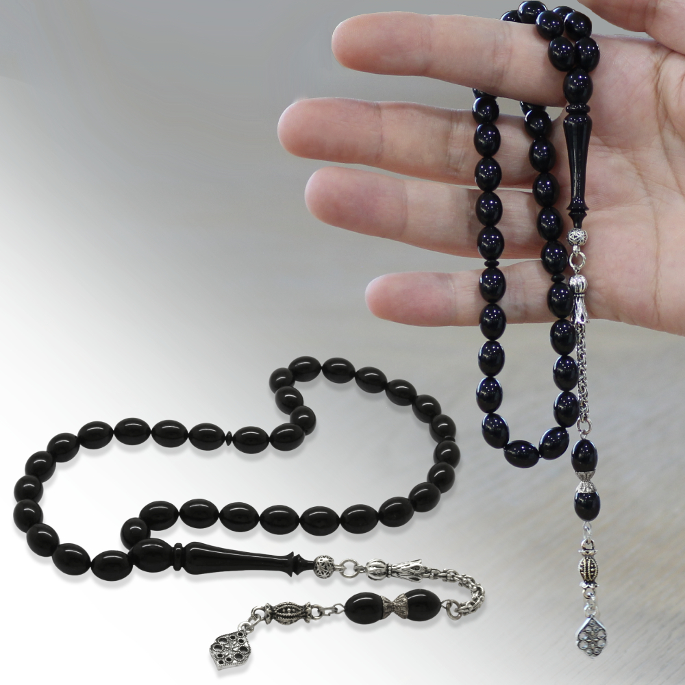 Katalin Tesbih - Kararmaz Metal Arnavut Püsküllü - Siyah Renk - Özel Kesim - 1