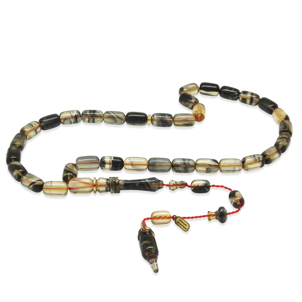 Katalin Tesbih - Sistemli - Usta İşçilikli - İmamesi Halkalı - Siyah Beyaz - Kapsül Kesim - 4