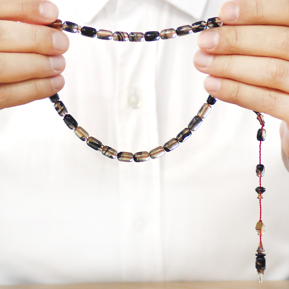 Katalin Tesbih - Sistemli - Usta İşçilikli - İmamesi Halkalı - Siyah Beyaz - Kapsül Kesim - 3