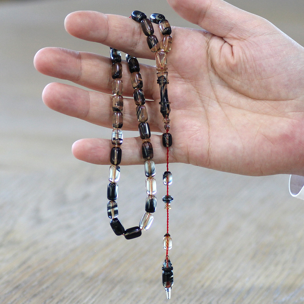 Katalin Tesbih - Sistemli - Usta İşçilikli - İmamesi Halkalı - Siyah Beyaz - Kapsül Kesim - 2