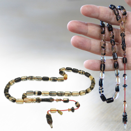 Katalin Tesbih - Sistemli - Usta İşçilikli - İmamesi Halkalı - Siyah Beyaz - Kapsül Kesim - Tesbihane