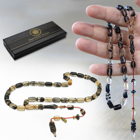 Katalin Tesbih - Sistemli - Usta İşçilikli - İmamesi Halkalı - Siyah Beyaz - Kapsül Kesim - Tesbihane