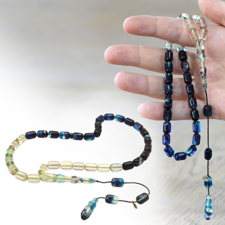 Katalin Tesbih - Sistemli - Süzme Beyaz Lacivert Renk - Kapsül Kesim - Tesbihane