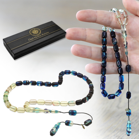 Katalin Tesbih - Sistemli - Süzme Beyaz Lacivert Renk - Kapsül Kesim - Tesbihane