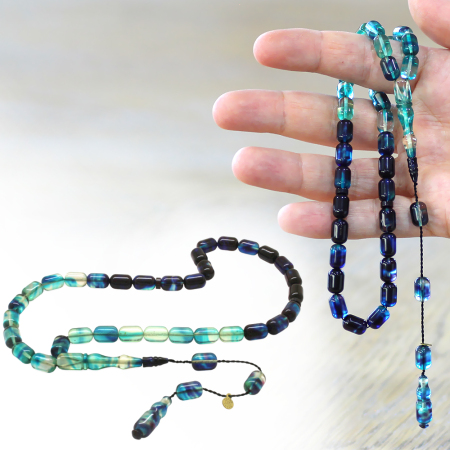 Katalin Tesbih - Sistemli - Süzme Beyaz Mavi Renk - Kapsül Kesim - Tesbihane