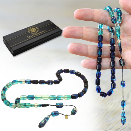 Katalin Tesbih - Sistemli - Süzme Beyaz Mavi Renk - Kapsül Kesim - Tesbihane