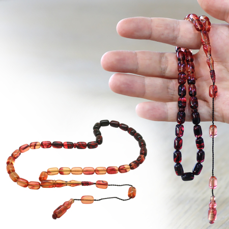 Katalin Tesbih - Sistemli - Süzme Gül Kurusu Kırmızı Renk - Kapsül Kesim - Tesbihane