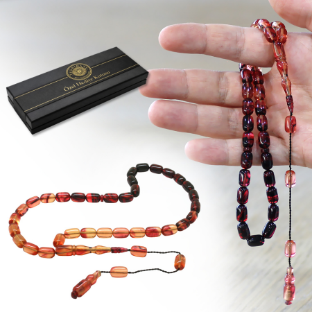 Katalin Tesbih - Sistemli - Süzme Gül Kurusu Kırmızı Renk - Kapsül Kesim - Tesbihane