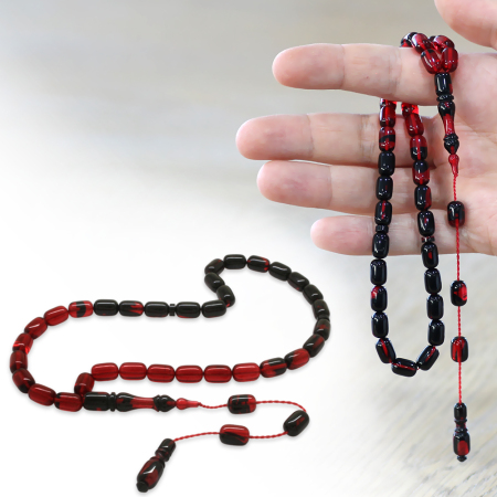 Katalin Tesbih - Sistemli - Süzme Kırmızı Siyah Renk - Kapsül Kesim - Tesbihane