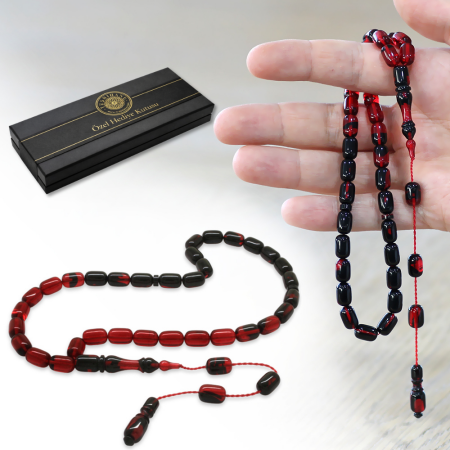 Katalin Tesbih - Sistemli - Süzme Kırmızı Siyah Renk - Kapsül Kesim - Tesbihane