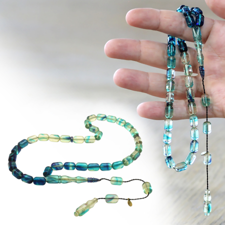 Katalin Tesbih - Sistemli - Süzme Lacivert Beyaz Renk - Kapsül Kesim - Tesbihane