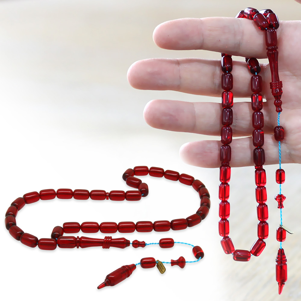 Katalin Tesbih - Sistemli - Usta İşçilikli - İmamesi Halkalı - Kırmızı Renk - Kapsül Kesim - 1