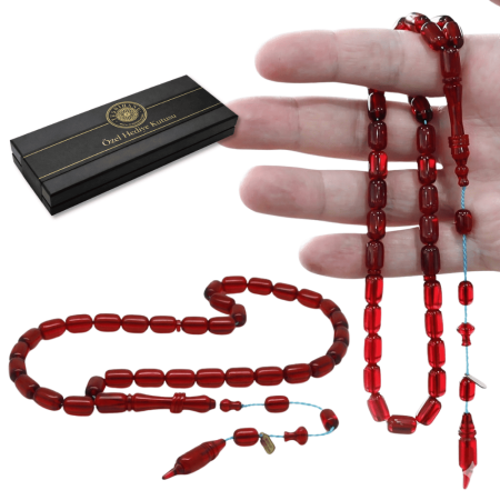 Katalin Tesbih - Sistemli - Usta İşçilikli - İmamesi Halkalı - Kırmızı Renk - Kapsül Kesim - Tesbihane