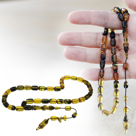 Katalin Tesbih - Sistemli - Usta İşçilikli - İmamesi Halkalı - Sarı Siyah Renk - Kapsül Kesim - Tesbihane