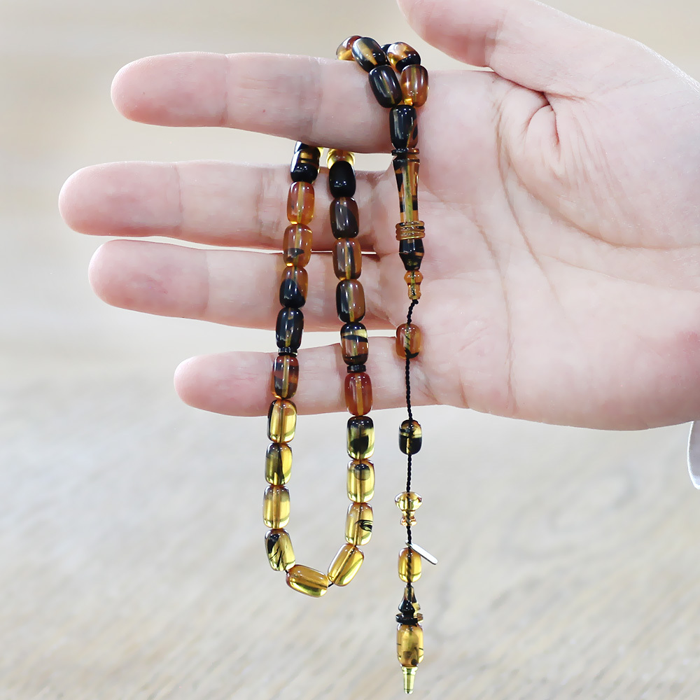 Katalin Tesbih - Sistemli - Usta İşçilikli - İmamesi Halkalı - Sarı Siyah Renk - Kapsül Kesim - 2