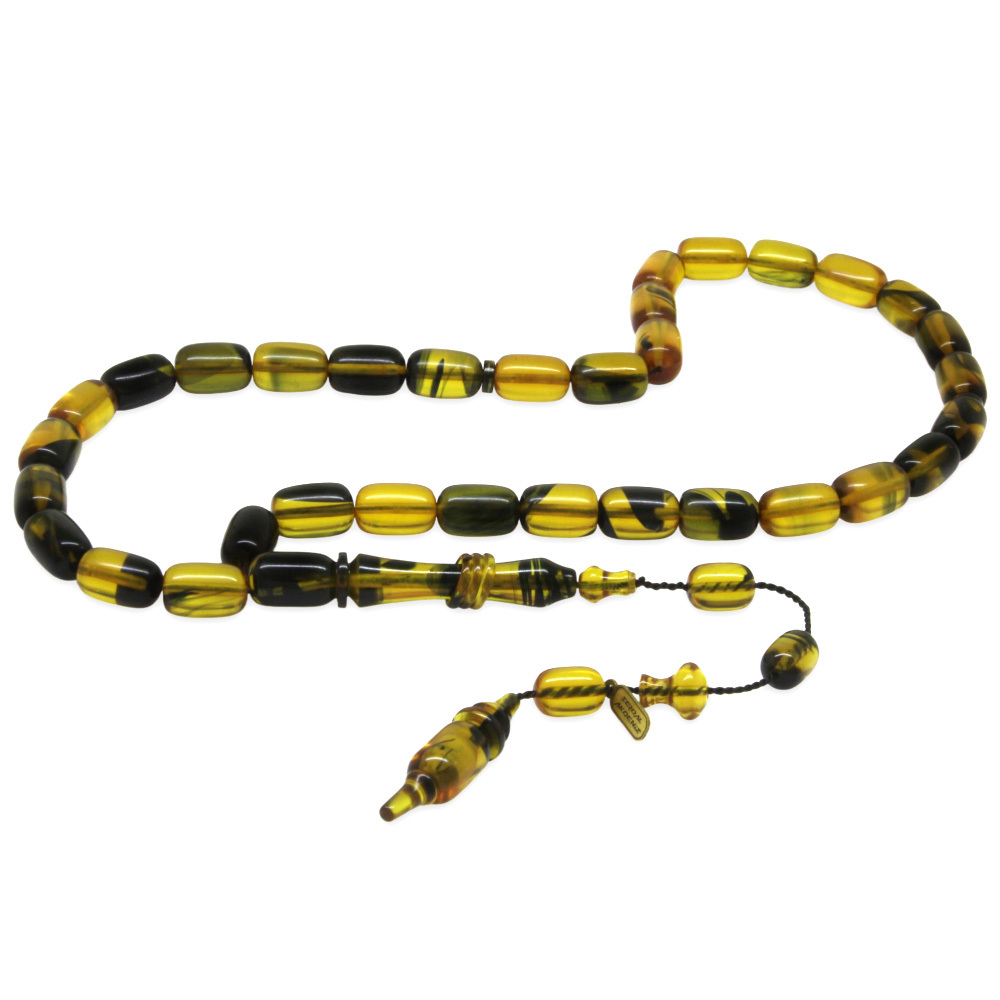 Katalin Tesbih - Sistemli - Usta İşçilikli - İmamesi Halkalı - Sarı Siyah Renk - Kapsül Kesim - 7