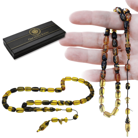 Katalin Tesbih - Sistemli - Usta İşçilikli - İmamesi Halkalı - Sarı Siyah Renk - Kapsül Kesim - Tesbihane