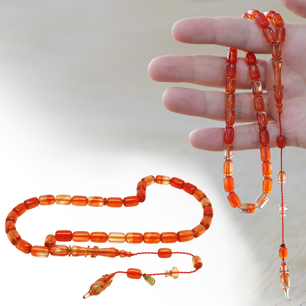 Katalin Tesbih - Sistemli - Usta İşçilikli - İmamesi Halkalı - Turuncu Renk - Kapsül Kesim - 1