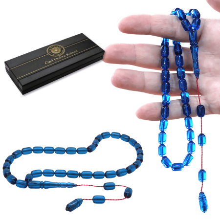 Katalin Tesbih - Sistemli - Usta İşçilikli - Özel Kutulu - Mavi Renk - Kapsül Kesim - Tesbihane