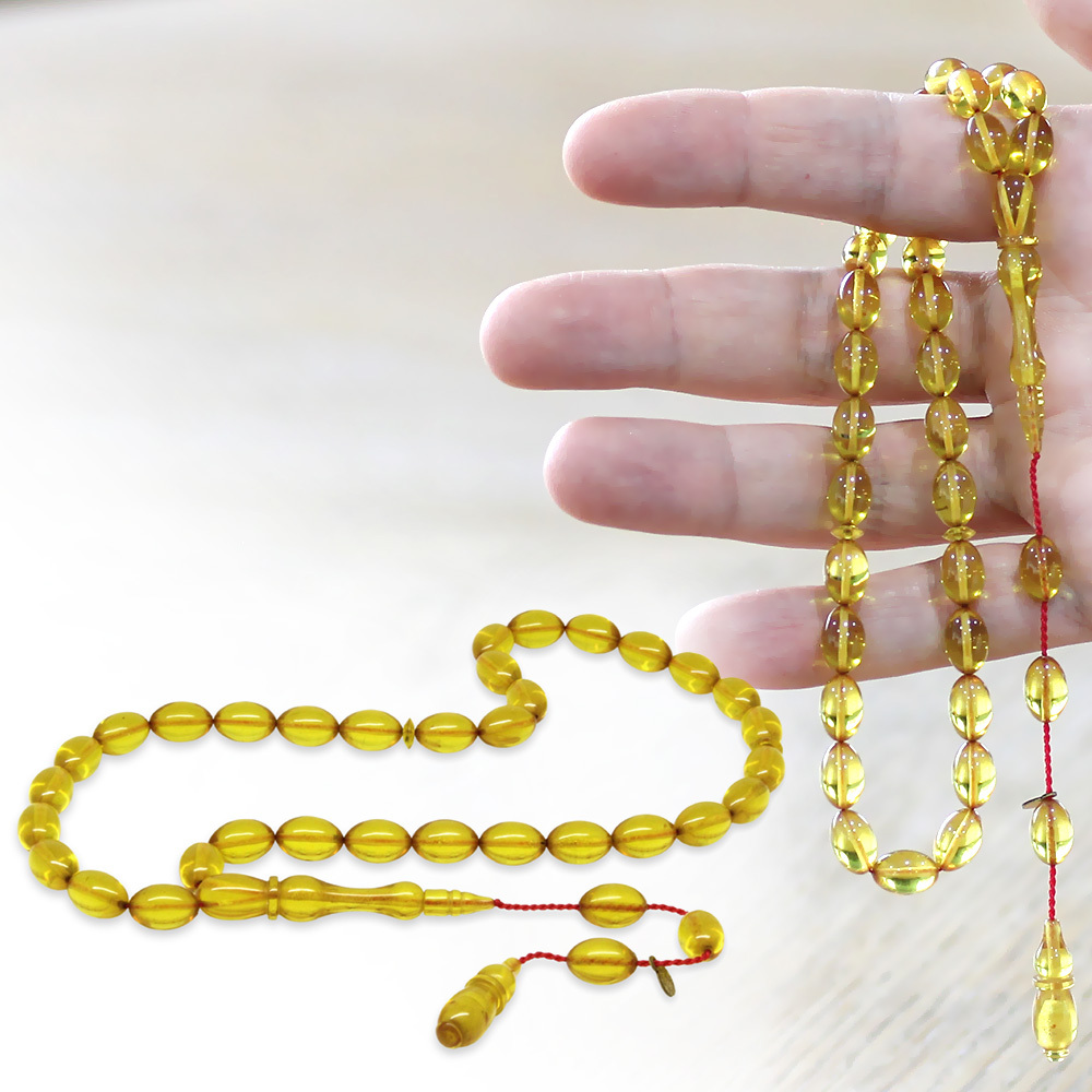 Katalin Tesbih - Sistemli - Usta İşçilikli - Özel Kutulu - Sarı Renk - Arpa Kesim - 1