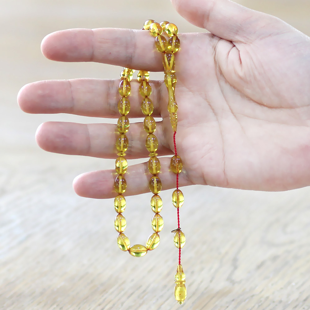 Katalin Tesbih - Sistemli - Usta İşçilikli - Özel Kutulu - Sarı Renk - Arpa Kesim - 2