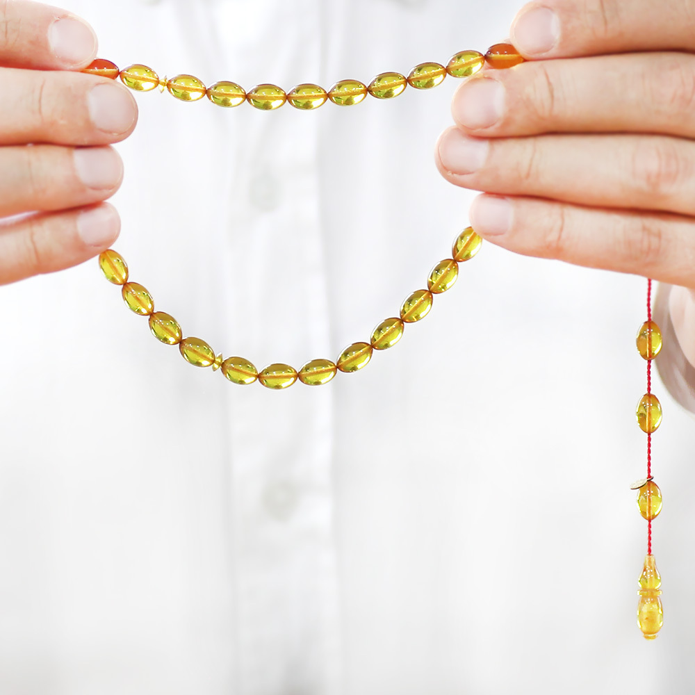 Katalin Tesbih - Sistemli - Usta İşçilikli - Özel Kutulu - Sarı Renk - Arpa Kesim - 3