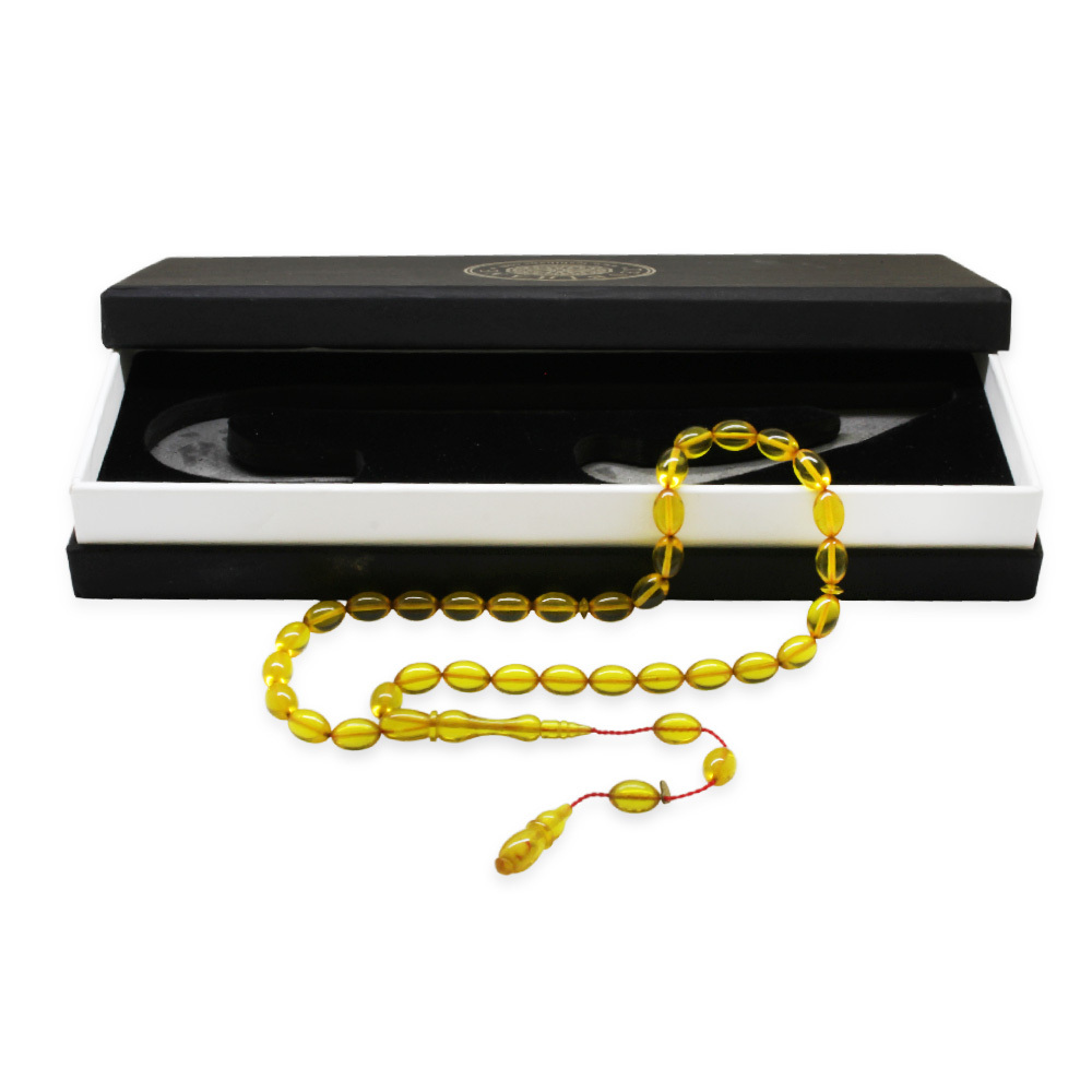 Katalin Tesbih - Sistemli - Usta İşçilikli - Özel Kutulu - Sarı Renk - Arpa Kesim - 4