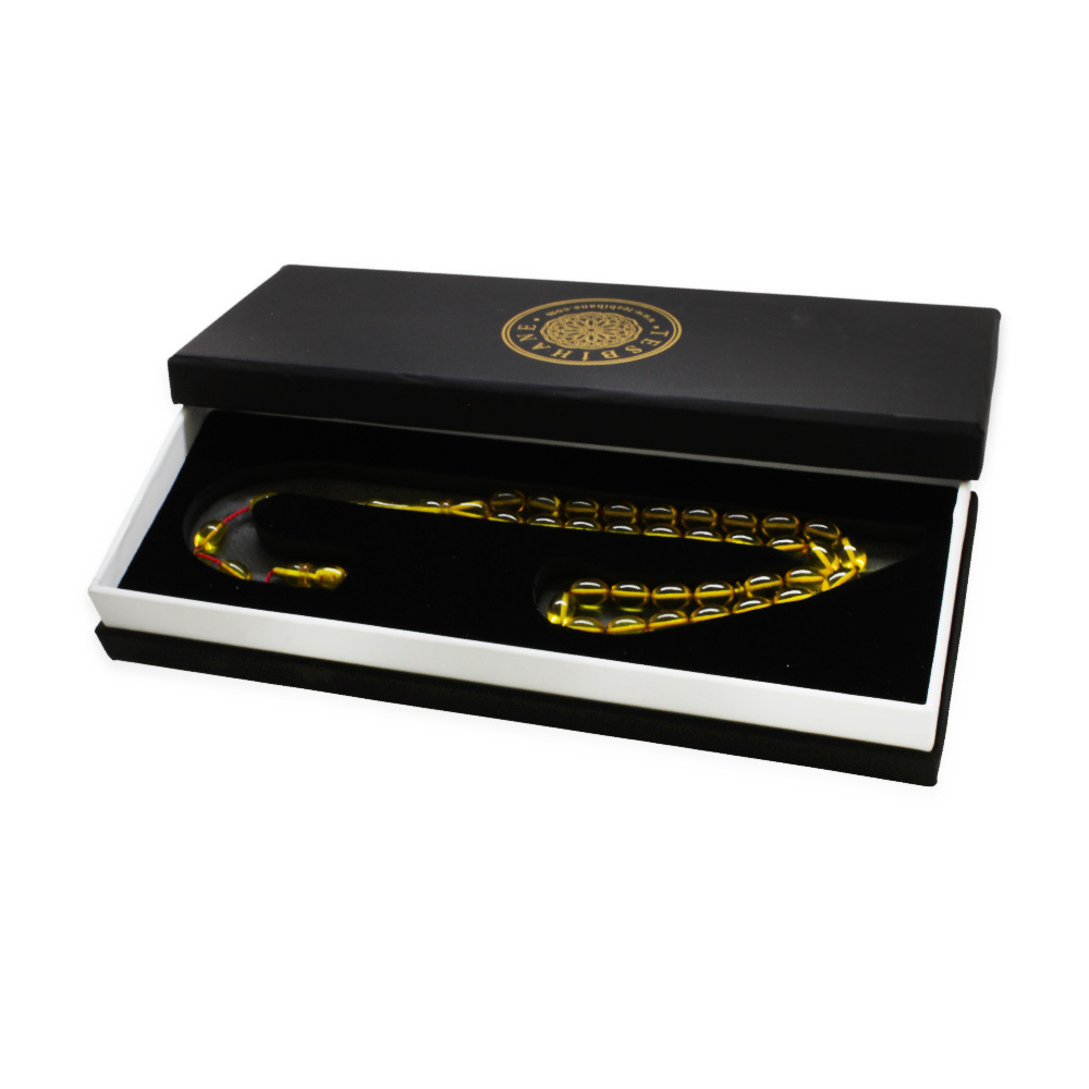 Katalin Tesbih - Sistemli - Usta İşçilikli - Özel Kutulu - Sarı Renk - Arpa Kesim - 5