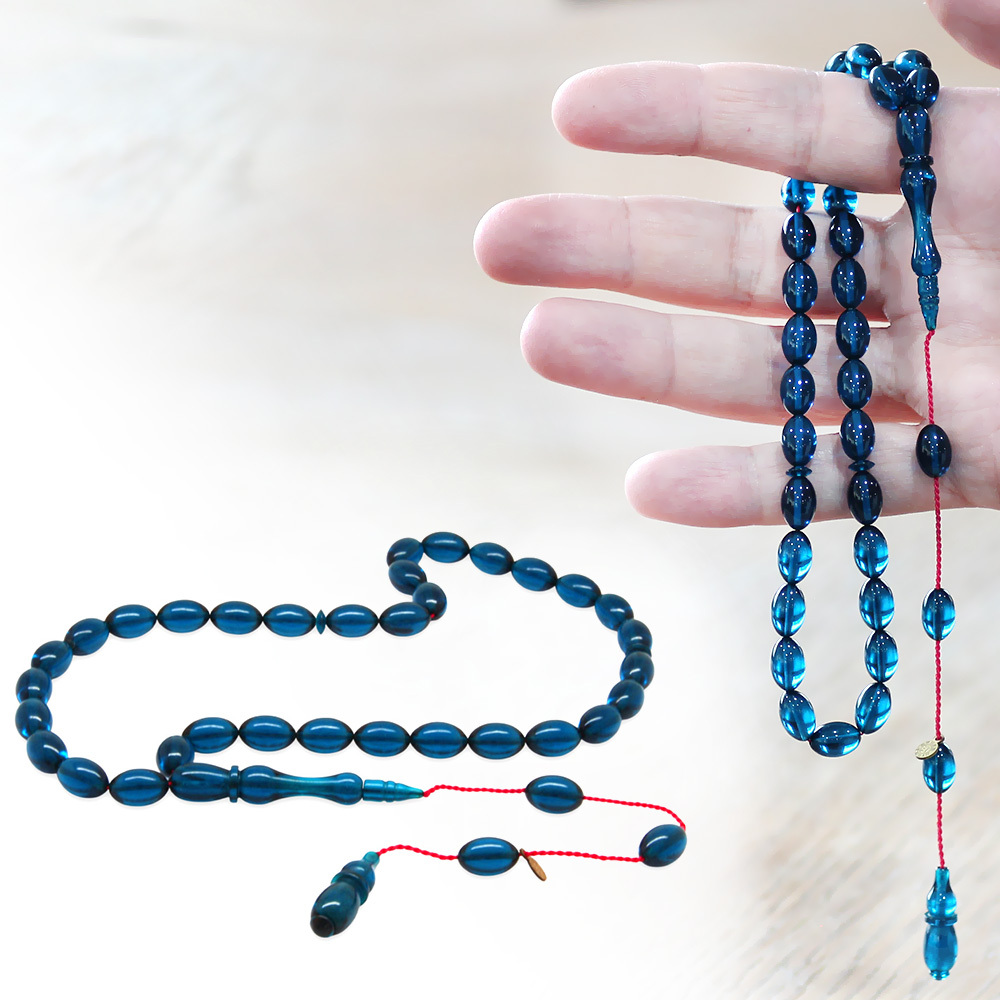 Katalin Tesbih - Sistemli - Usta İşçilikli - Özel Kutulu - Turkuaz Renk - Arpa Kesim - 1