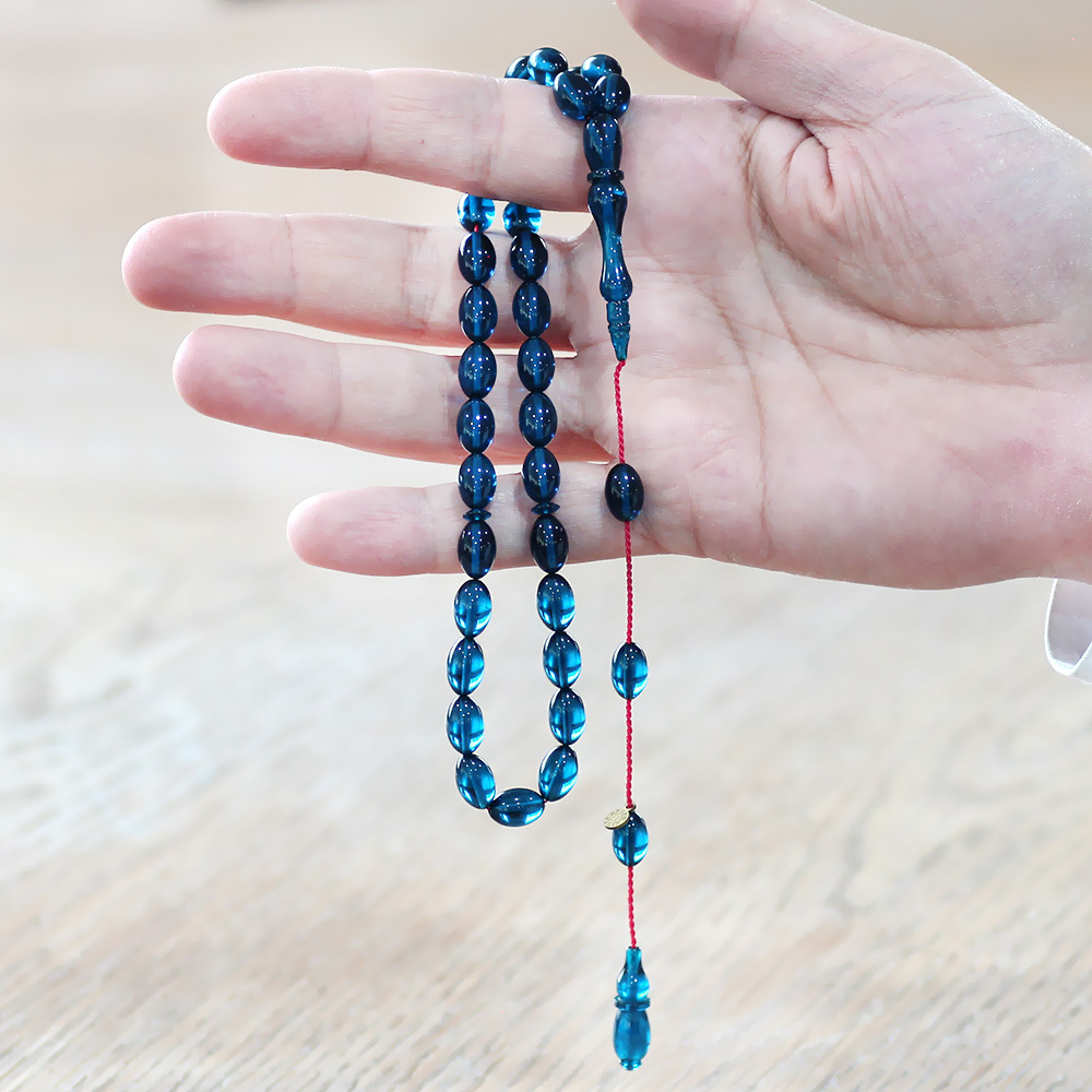 Katalin Tesbih - Sistemli - Usta İşçilikli - Özel Kutulu - Turkuaz Renk - Arpa Kesim - 2