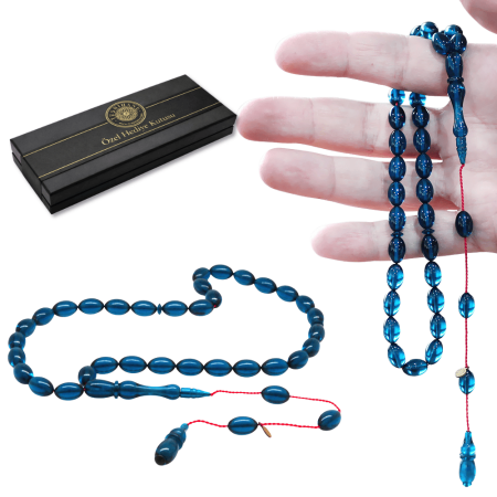 Katalin Tesbih - Sistemli - Usta İşçilikli - Özel Kutulu - Turkuaz Renk - Arpa Kesim - Tesbihane